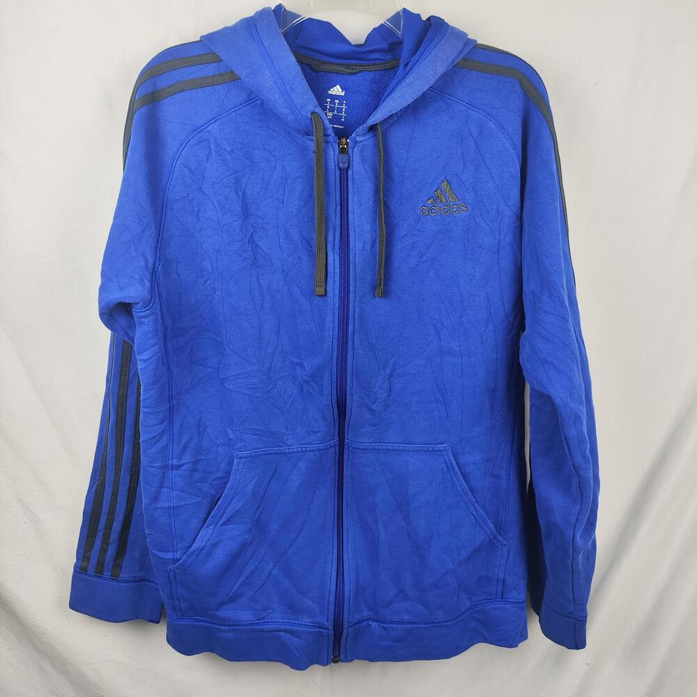 Adidas Hoodie Mens Small Blue Full Zip Fleece Three Stripe Logo Sweatshirt